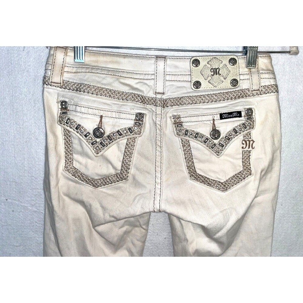Miss Me Jeans Women's 27 Signature Skinny White Denim pockets Embellished